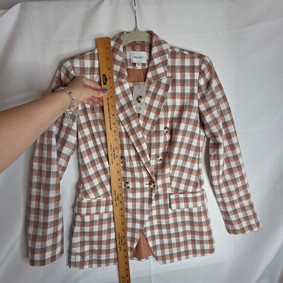 Nine West XS NWT Brown Beige plaids Double Breasted blazer jacket. Work Office - Picture 5 of 13